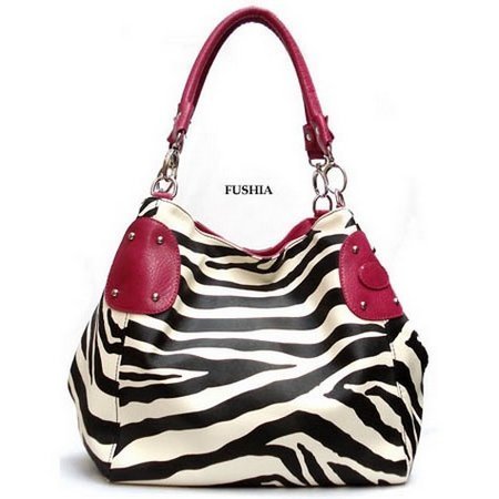 Fuchsia Large Vicky Zebra Print Faux Leather Satchel Bag Handbag Purse