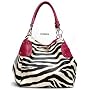 Fuchsia Large Vicky Zebra Print Faux Leather Satchel Bag Handbag Purse