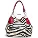 Fuchsia Large Vicky Zebra Print Faux Leather Satchel Bag Handbag Purse Image