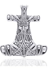 Thor's Hammer Celtic Nordic Viking God Large Sterling Silver Slide Pendant