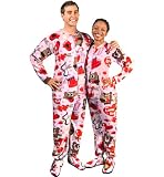 PajamaCity Bear Valentines Print Polar Fleece Butt-Flap Footy Pajamas for Teens and Adults