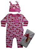 Redeclipse gift set with Toby Tiger Organic Cotton Elephant print Red/Pink sleepsuit and hat 6-12mths, comes with Redeclipse gift tag and ribbon