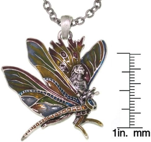 Jewelry Trends CGC Pewter Fairy Riding Dragonfly Pendant on 24 Inch Chain Necklace