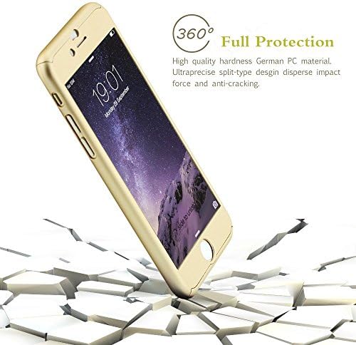 iPhone 6/6S Case, IPAKY 360 Degree All-round Protective Slim Fit Case Cover with Tempered Glass Screen Protector Skin for Apple iPhone 6/6S 4.7 Inch (Gold)