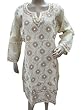 Kurti Tunic Dress Cream Brown Chikan Embroidered Casual Kurta Dress for Womens S