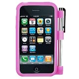 GTMax Hot Pink Soft Rubber Silicone Cover Case With Stylus Pen Holder for AT&T Apple Iphone 3G / 3GS
