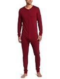 American Essentials Men's Sleepwear Organic Cotton Union Suit, Merlot Stripe, Large