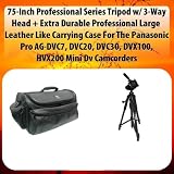 75-Inch Professional Series Tripod w/ 3-Way Head + Extra Durable Professional Large Leather Like Carrying Case For The Panasonic Pro AG-DVC7, DVC20, DVC30, DVX100, HVX200 Mini Dv Camcorders