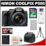 Nikon Coolpix P500 12.1 MP Digital Camera (Black) with 8GB Card + Battery + ....
