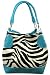 Black/White Zebra Striped Shoulder Bag Purse Blue Trim