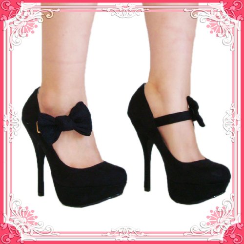 Women's Qupid Black Suede Mary Jane Bow Stiletto High Heel Pumps (Onyx74)