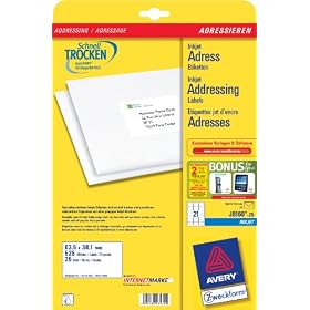 Avery Quick DRY Addressing Labels Inkjet 21 per Sheet 63.5x38.1mm White Ref J8160-25 [525 Labels]