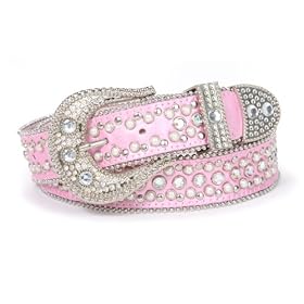 Snap on Rhinestone Leather Belt with Western Rhinestone Removable Buckle
