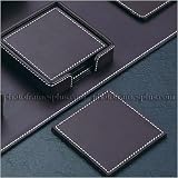 Brown Leather Coaster Set with Holder (Set of 4)
