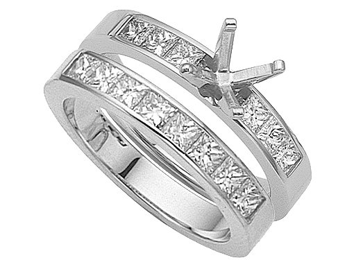 1.25 cts Princess Diamonds Wedding Set - Platinum, 18kt White or Yellow Gold