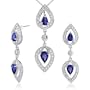 Must Have Fabulous Pear Shape Created Blue Sapphire Pendant Earrings Set in Sterling Silver