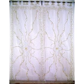 2 White Handmade Window Treatments Tab Sheer Curtains by NovaHaat