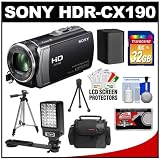Sony Handycam HDR-CX190 1080p HD Video Camera Camcorder (Black) with 32GB Card + LED Video Light + Battery + Tripod + Case + Accessory Kit