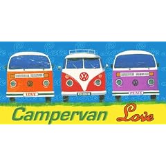 Strandlaken Strandtuch Badetuch VW Bus Bulli " Campervan Love " ca. 85 x 160 cm blau gelb