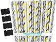 Outside the Box Papers Gray and Yellow Stripe and Chevron, Polka Dot Paper Straws 7.75 Inches 75 Pack Gray, Yellow, White