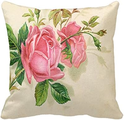 Decorative Cotton Square Throw Pillow Case Cushion Cover Pink Roses Vintage pillowcase For Sofa
