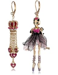Betsey Johnson "Imperial Princess" Fox Girl and Crown Mismatch Drop Earrings