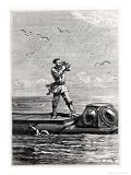 Captain Nemo on Top of the Nautilus, from 20,000 Leagues under the Sea Art Giclee Poster Print by Alphonse Marie de Neuville, 9x12