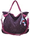 KCMODE Ladies Purple Fashion Designer Diamante Slouch Handbag