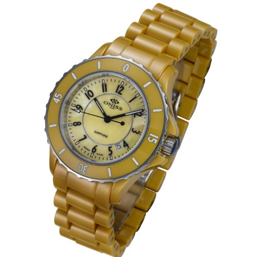 Oniss Ladies Citrine High Tech Ceramic Dress Watch Mother of Pearl Dial