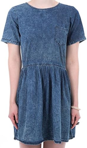 Hidden Fashion Womens Ladies Dark Acid Wash Denim Skater Dress [Blue_4]
