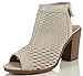 Soda Women's Kirby Perforated Peep Toe Slingback Stacked Heel Ankle Bootie