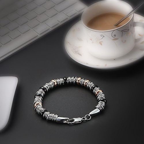 Jullmay Valentine's Day Gift Rose Gold and Titanium Bracelet (7.5") - Unisex Stainless Steel Bracelet - Stunning &amp; Tasteful - Thick, Sturdy Clasp - European Craftsmanship &amp; Design - FREE: Velvet Carrying Pouch