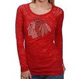 NHL Touch By Alyssa Milano Chicago Blackhawks Ladies Red Crystal Logo Sheer Burnout Premium Long Sleeve T-shirt (Medium)