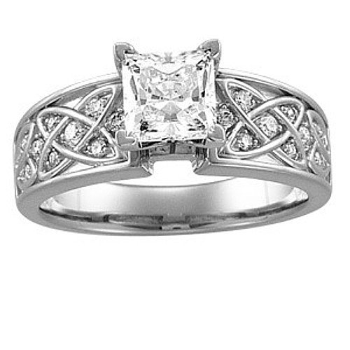 Cheap 14K White Gold Diamond Celtic Style Engagement Ring Semimount - 0.16 Ct. - CENTER STONE NOT INCLUDED