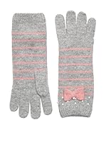 Alice Hannah Guantes de Lana Stripes Pearl Bow (Gris / Rosa)