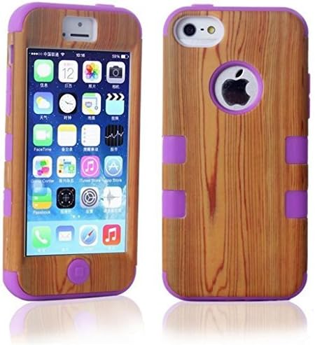 iPhone 5C Case, LERBO Hard Wood With Silicone Design Hybrid case for iphone 5c(Purple)