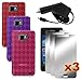 SAMSUNG GALAXY S2 i9100 - RED, PURPLE, HOT PINK TRANSPARENT CHECKER TPU SKIN CASES + CAR CHARGER CLA + 3 PACK MIRROR SCREEN PROTECTORS