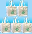 100% Cotton Canvas "A World of Thanks" Print, Grocery/Multipurpose Tote Bag 5 Pack, Wide 8.5 Inch Flat Bottom