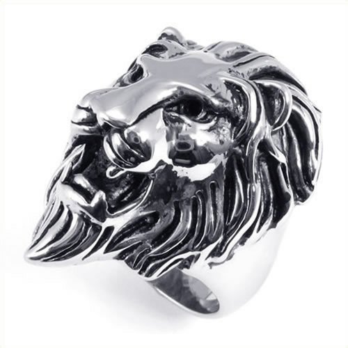KONOV Jewelry Men's Biker Vintage Stainless Steel Lion Ring