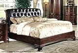 YT Furniture Dasan Bed with Leather Headboard (Dark Cherry)