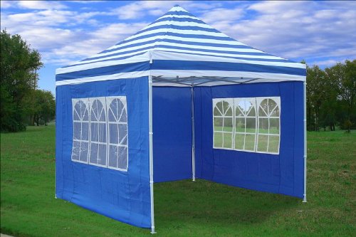 10x10 Pop up 4 Wall Canopy Party Tent Gazebo Ez Blue Stripe