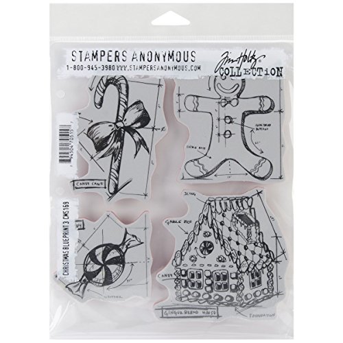 Stampers Anonymous Tim Holtz Cling Rubber Stamp Set, 7-Inch by 8.5-Inch, Christmas Blueprints Number 3