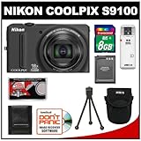 Nikon Coolpix S9100 12.1 MP Digital Camera (Black) with 8GB Card + Battery  ....