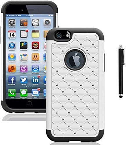 iPhone 6s Case, Surprise Panda (TM) Full Body Hybrid Armor Protection Defender Studded Rhinestone Crystal Bling Case Cover for Apple iPhone 6s 6 with 1 Stylus (White)