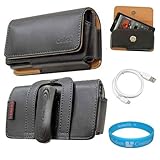Black Horizontal Premium Leather Holster Carrying Case with Removable Belt- ....