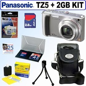 Panasonic Lumix DMC-TZ5S 9MP Digital Camera (Silver) + 2GB Accessory Bundle
