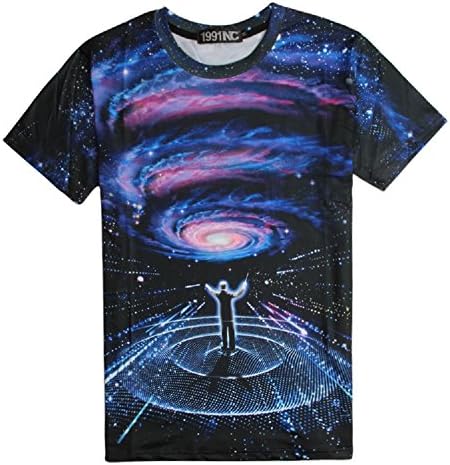 Longyang Men's 3D Galaxy Universe O Neck Short Sleeve T-shirt Black L