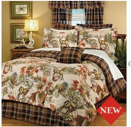 Deer, Cabin, Lodge Full Size Comforter, Shams & Bedskirt (4 Piece Bedding)