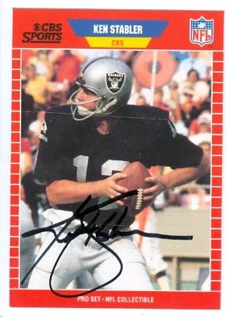 Ken Stabler Autographed/Hand Signed Football Card (Oakland Raiders) 1989 Pro Set CBS Sports #18