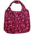 Eco-Friendly Reusable Foldable Shopping Tote Bag with Clip On Pouch - Hot Pink Floral Print